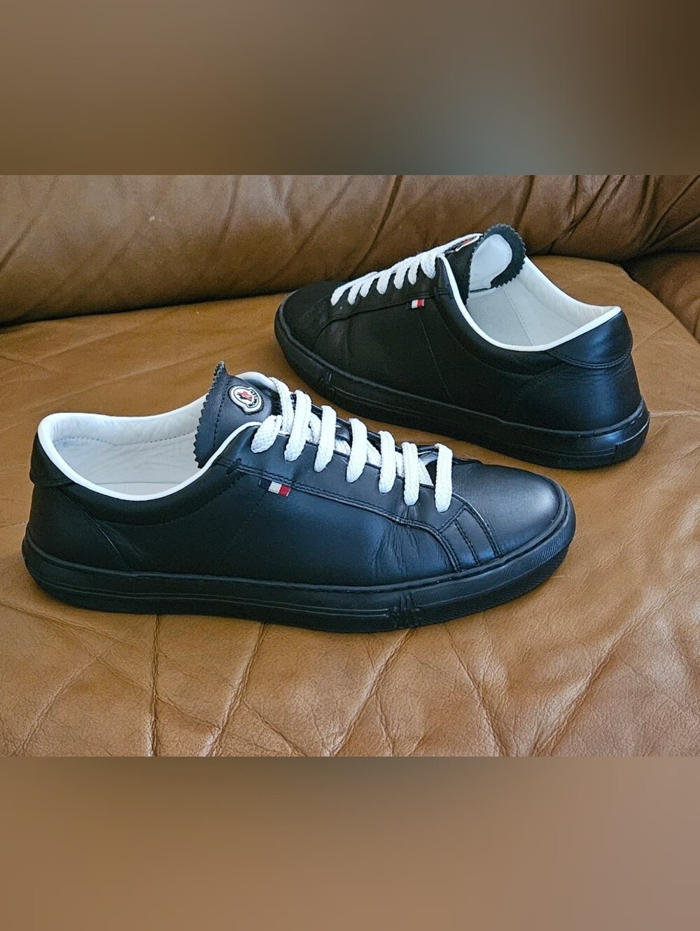 Men's Moncler Black Leather High-End Low-Top Sneakers Size 8.5 US